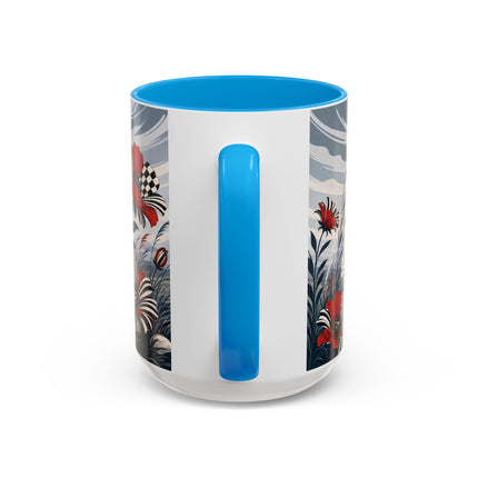 ☔🌹 The Scarlet Checkerboard Rainstorm Colorful Mug – Art Deco Floral Elegance