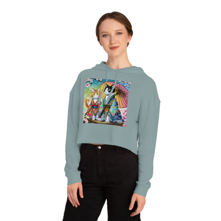 Kimono Kitties Cropped Hooded Sweatshirt