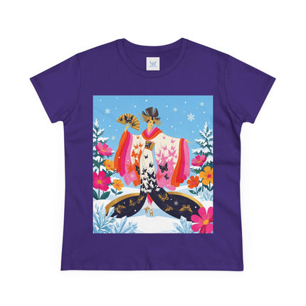 🦋❄️ Butterflies In The Snow Cotton Tee – Art Deco Japanese Floral Fantasy