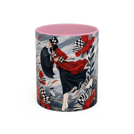 ☔🌹 The Scarlet Checkerboard Rainstorm Colorful Mug – Art Deco Floral Elegance
