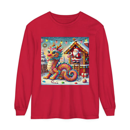Playful Dragon's Christmas Unisex Garment-dyed Long Sleeve T-Shirt