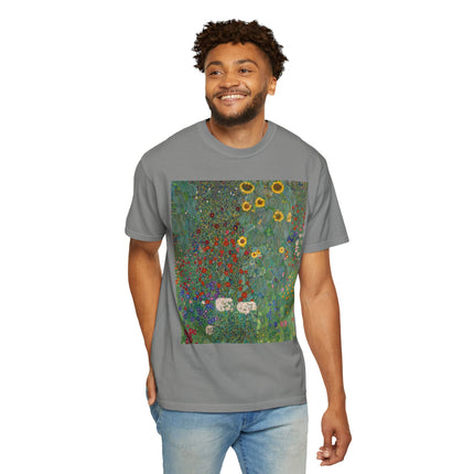 Farm Garden with Sunflowers by Gustav Klimt Unisex Garment-Dyed T-shirt