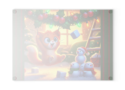 Naughty or Nice Kitten Christmas Glass Cutting Board