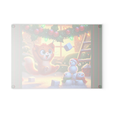 Naughty or Nice Kitten Christmas Glass Cutting Board