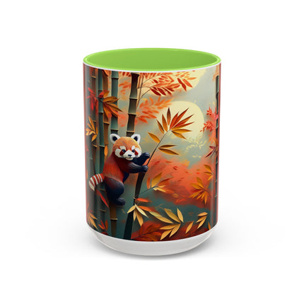 Red Panda at an Autumn Bamboo Grove Colorful Mugs (11oz, 15oz)