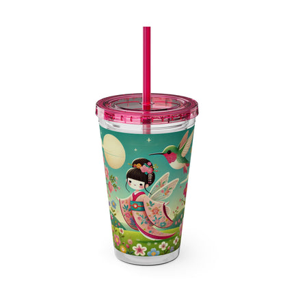 Geisha Fairy and the Hummingbird Blossom Sunsplash Tumbler with Straw, 16oz