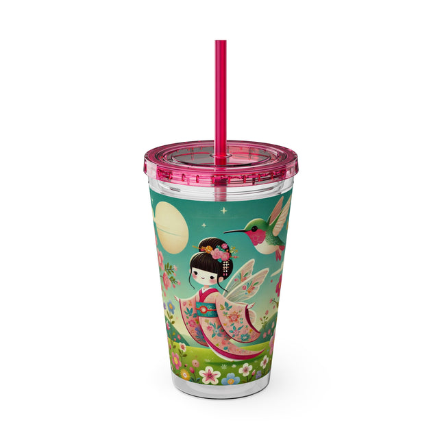 Geisha Fairy and the Hummingbird Blossom Sunsplash Tumbler with Straw, 16oz
