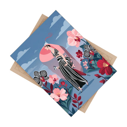 🌸🖤 The Striped Orchid Promenade Ceramic Tile – Art Deco Floral Fashion