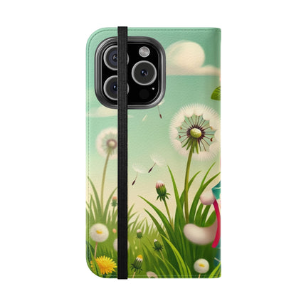 🌾🌼 Geisha Kitten and the Dandelion Wish Flip Case – Gentle Wishes & Quiet Wonder