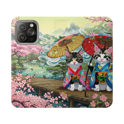 🌸🐱 Kimono Kitties Flip Case – Whimsical Elegance & Storybook Charm