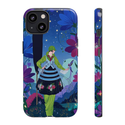 🌸🐦 The Lady Of The Midnight Bird Garden Phone Case – Art Deco Floral Fantasy