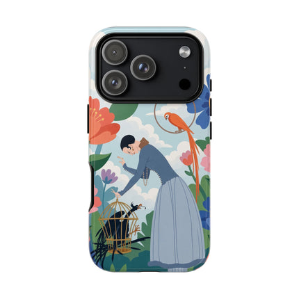 🦜🌺 The Lady Of The Garden Aviary Phone Case – Art Deco Floral Whimsy