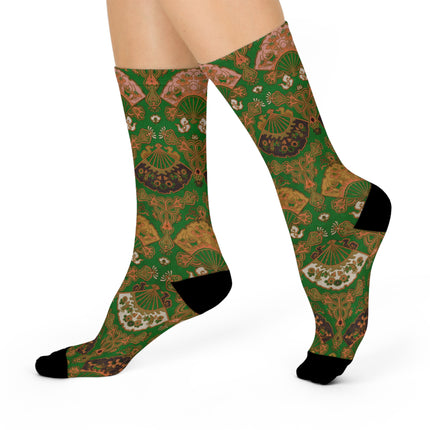 Japanese Fan Pattern by G.A. Audsley Cushioned Crew Socks