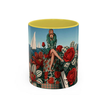 ⛵🌹 The Seaside Rose Traveler Colorful Mug – Art Deco Floral Elegance