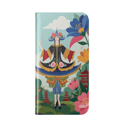 🌸🏯 The Lady Of The Pagoda Garden Flip Case – Art Deco Floral Fantasy