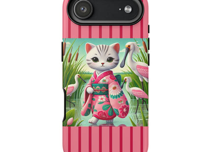Geisha Kitten Strolls Among the Spoonbills Phone Cases