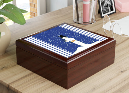 Snowman in Falling Snow Jewelry Box