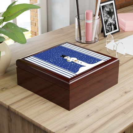 Snowman in Falling Snow Jewelry Box
