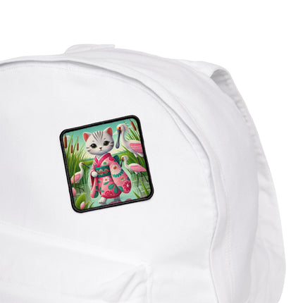 Geisha Kitten Strolls Among the Spoonbills Iron-On Patches