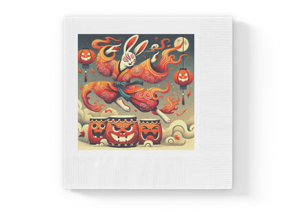Jack-O’-Lantern Drums & The Kabuki Rabbit White Coined Napkins