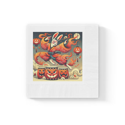 Jack-O’-Lantern Drums & The Kabuki Rabbit White Coined Napkins
