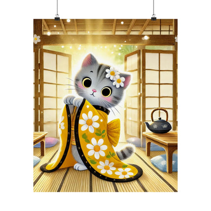 🐱🍵 Playful Kitten in the Tea Room Matte Vertical Poster – Curious Charm & Cozy Whimsy