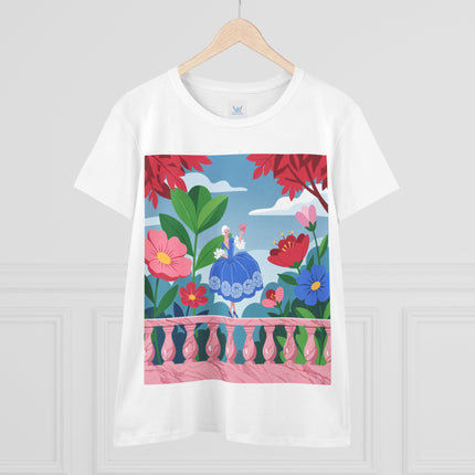 🌸💙 The Lady Of The Flower Terrace Cotton Tee – Colorful Art Deco Garden Elegance