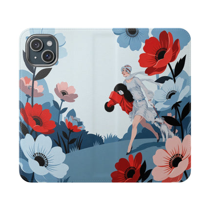 🌺🐕 The Lady Of The Flower Walk Flip Case – Art Deco Garden Stroll