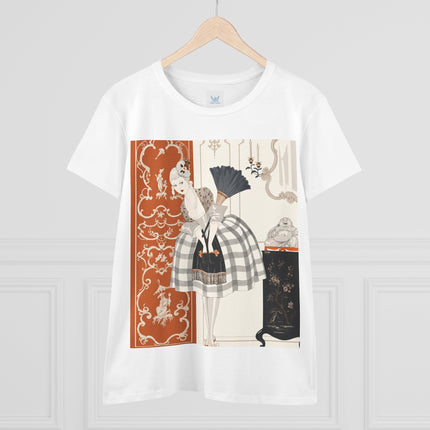 🪭🖤 The Lady With The Black Fan Cotton Tee – Art Deco Fashion Illustration