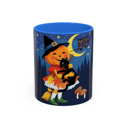 🎃🐈‍⬛ The Little Pumpkin Witch And Her Black Cat Colorful Mug – Whimsical Halloween Charm
