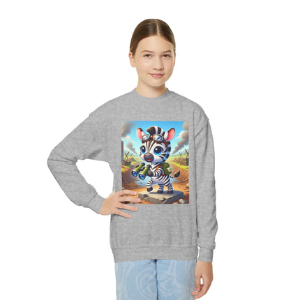 Zebra Lookout Youth Crewneck Sweatshirt – Adventure, Curiosity & Explorer Spirit