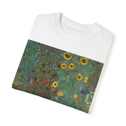 Farm Garden with Sunflowers by Gustav Klimt Unisex Garment-Dyed T-shirt
