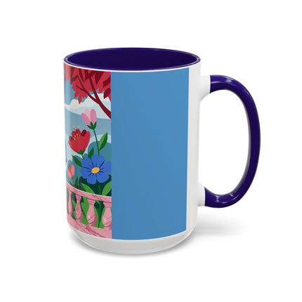 The Lady Of The Blossoming Terrace Colorful Mugs – Art Deco Floral Garden Elegance