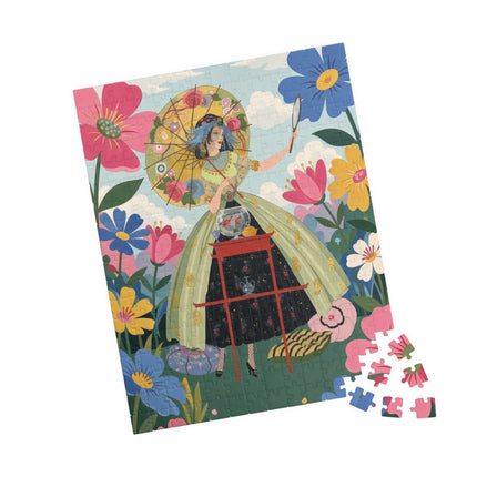 🌸🪞 The Floral Parasol Reflection Puzzle – Art Deco Garden Fantasy