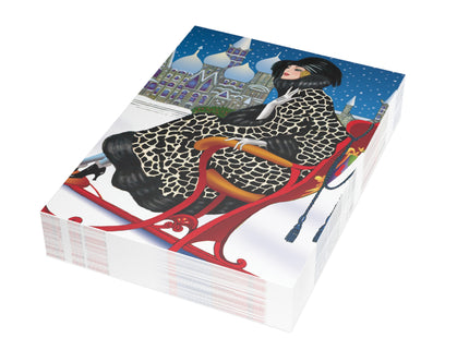 Elegant Winter Woman in Sleigh Postcard Bundles (envelopes included)
