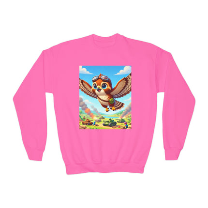 Red-Tailed Hawk in Battle Youth Crewneck Sweatshirt – Flight, Focus & Fearless Energy