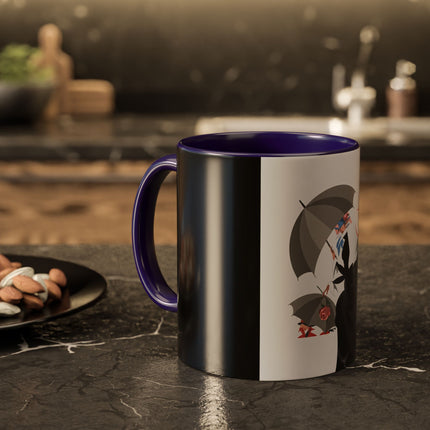 The Lady of Silver Umbrellas Colorful Mug (11oz, 15oz) – Art Deco Mystery, Elegant Fashion & Silver Dreamscape