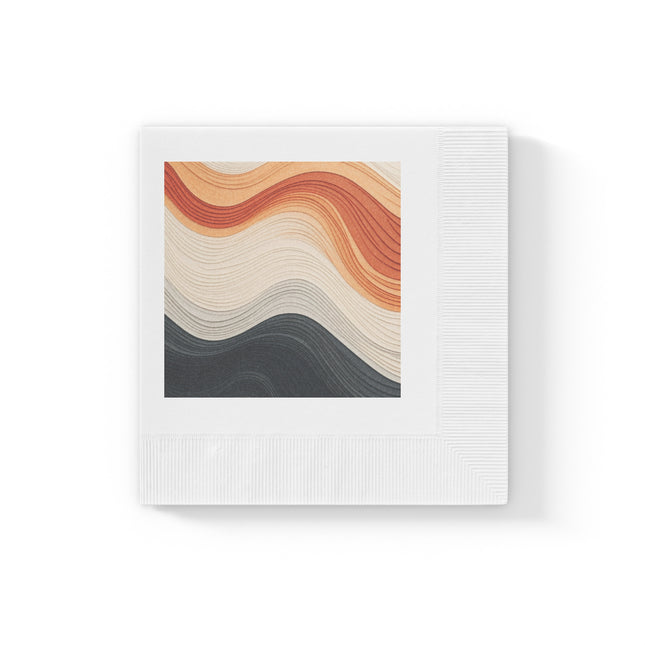 Wave Pattern in Hues of Beige, Orange, Grey, and Black White Coined Napkins