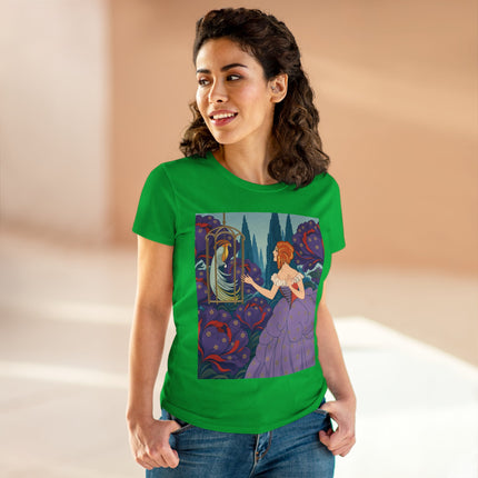 🦜💜 The Enchanted Birdcage Promenade Cotton Tee – Art Deco Floral Fantasy