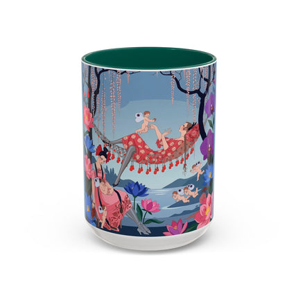 The Ladies Of The Enchanted Hammock Colorful Mugs – Art Deco Whimsical Garden Elegance
