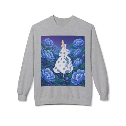💙🌸 The Enchanted Blue Blossom Garden Midweight Crewneck Sweatshirt – Art Deco Floral Elegance