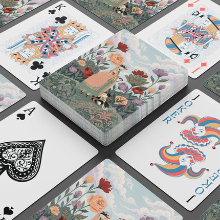 🌸🐈 The Lady And Puss In Boots Playing Cards – Art Deco Floral Fashion Fantasy
