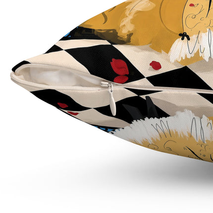 🎭🌹 The Lady At The Masquerade Gates Square Pillow – Art Deco Fashion Illustration