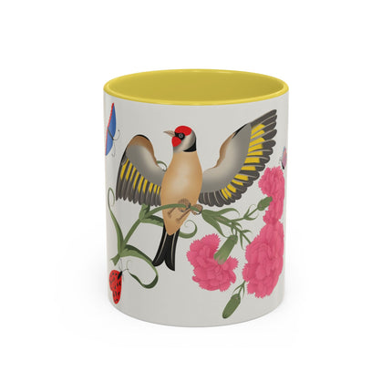 Goldfinch & Pink Flowers Colorful Mugs – Vibrant Spring & Bold Beauty