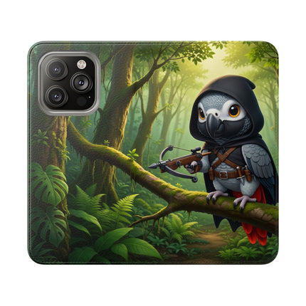 🪶🌲 The African Grey Sentinel Flip Case – Quiet Strength & Woodland Adventure