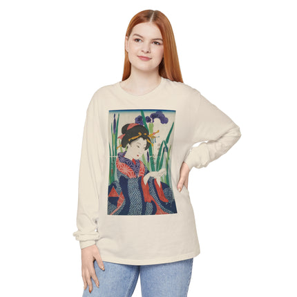 Woman with Origami Crane Garment-dyed Long Sleeve T-Shirt