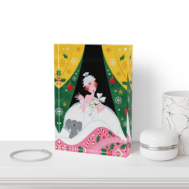 💌🎄 The Christmas Letter Of Holly House Acrylic Art Block – Whimsical Art Deco Holiday Charm