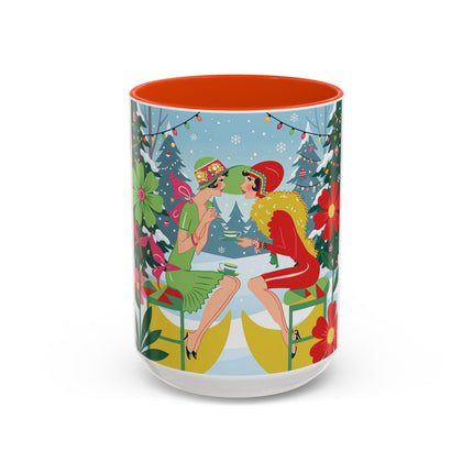 ☕🎄 Christmas Tea In The Snow Garden Colorful Mug – Art Deco Holiday Friendship