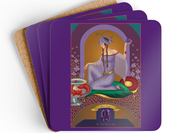 Aquarius Zodiac Design – February & Amethyst by Sofia Chiostri | Corkwood Coaster Set