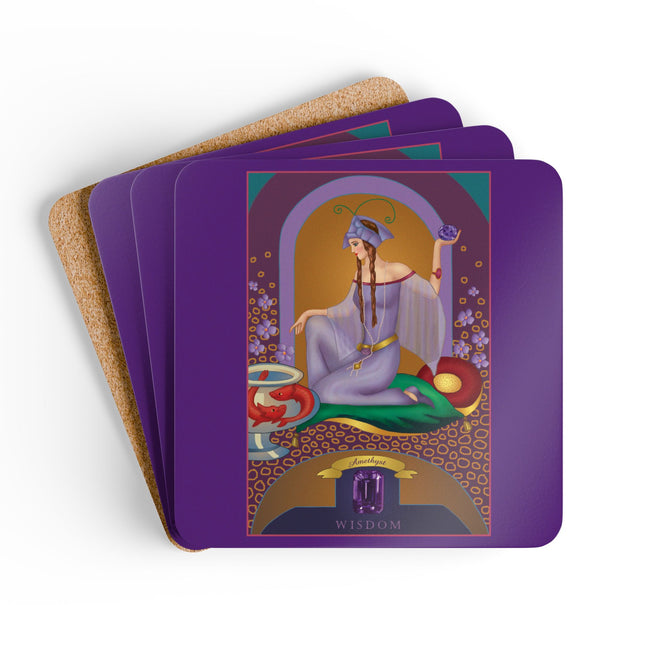 Aquarius Zodiac Design – February & Amethyst by Sofia Chiostri | Corkwood Coaster Set